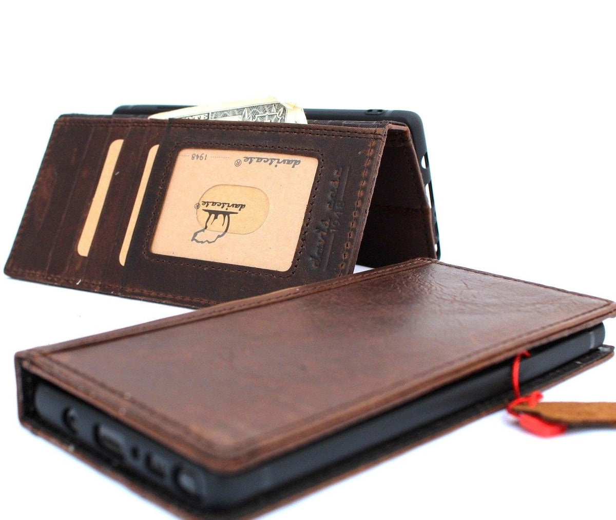 Genuine leather Samsung Galaxy Note 8 wallet case with card slots, vintage soft leather, slim design, DAVISCASE branding.