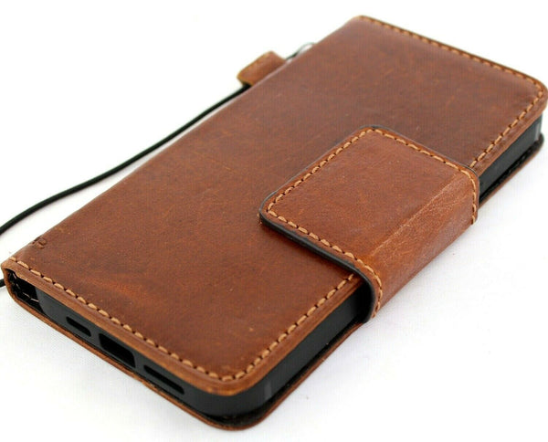 Genuine Tanned Leather Case For Apple iPhone 12 Pro Max Book Wallet Vintage Credit Card Slots Soft Slim Magnetic Closure Cover Full Grain DavisCase