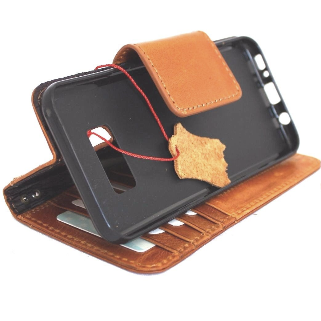 Light brown vintage leather Samsung Galaxy S8 Plus wallet case with card slots, slim design, handmade by DavisCase.