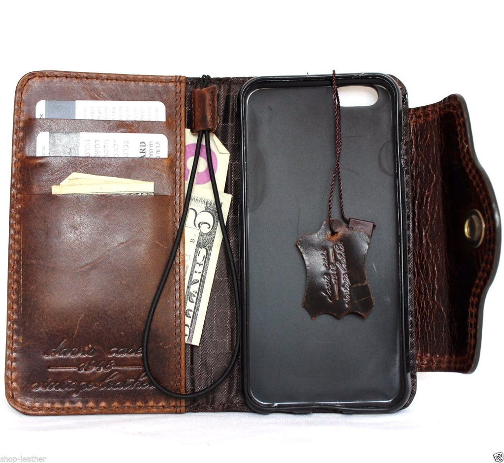 Handmade genuine Italian leather iPhone 6/6s wallet case with credit card holder and book-style design.