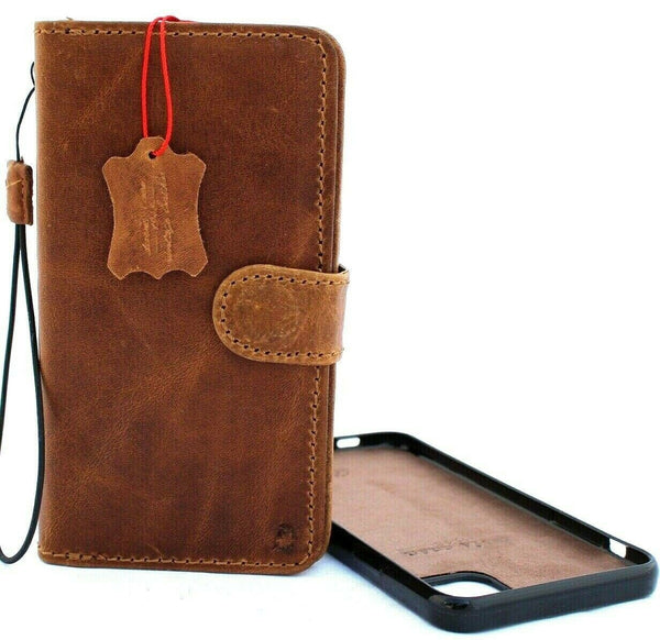Genuine Vintage Full leather for Apple iPhone 11 Pro Max Case Cover Wallet Credit Holder Flip Magnetic Book Tan Removable Detachable Prime Strap luxury
