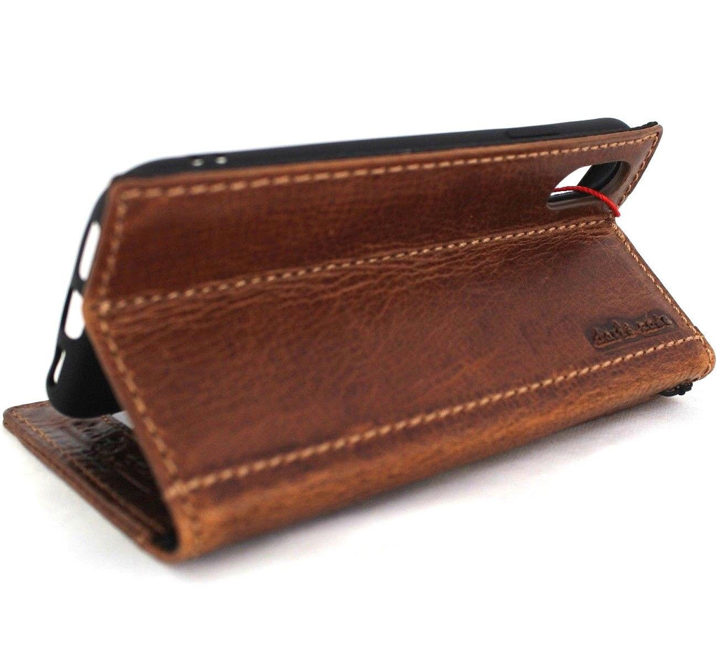 Handmade genuine cow leather iPhone XS case cover wallet with soft holder, retro slim design, crafted by vendor-unknown.