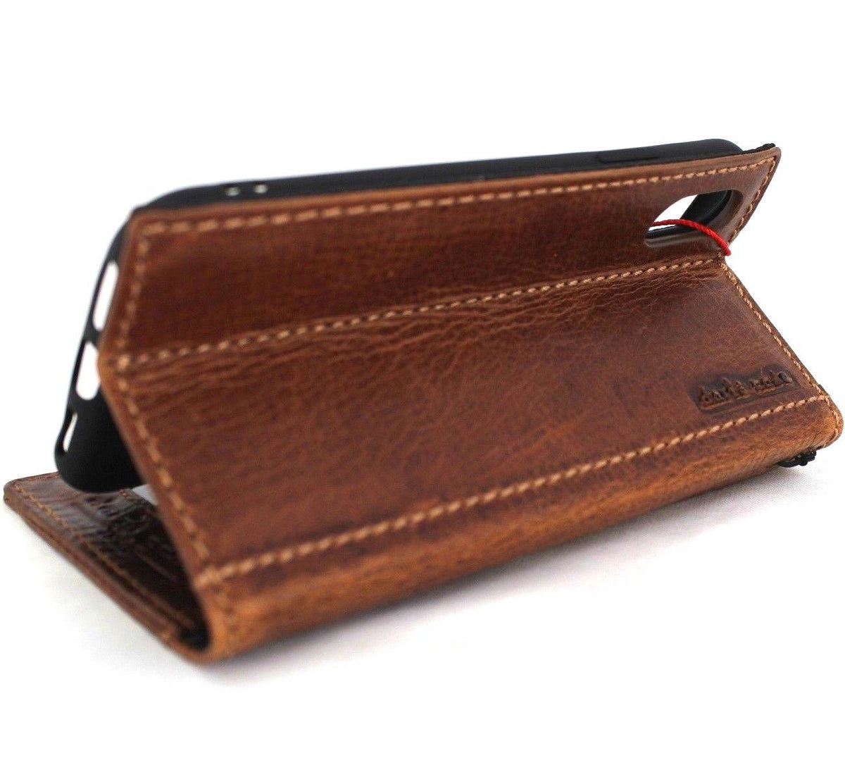 Handmade genuine cow leather iPhone XS case cover wallet with soft holder, retro slim design, crafted by vendor-unknown.