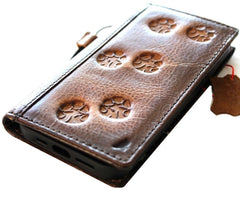 Genuine Leather For Galaxy s22 s21 s20 Ultra s8 s9 Note 8 9 10 20 21 A71 A51 A12 A31 4G 5G Case plus Art Wallet Book Vintage Paw Elephant Style Credit Cover Wireless Full Grain Davis Luxury BearPaw  Diy Mini