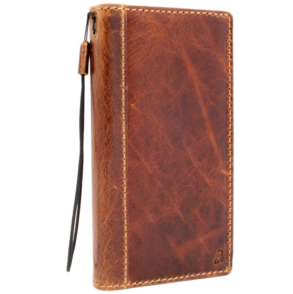 Handmade genuine leather iPhone XS Max case by DAVISCASE with wallet design, soft interior, slim luxury book-style phone cover.