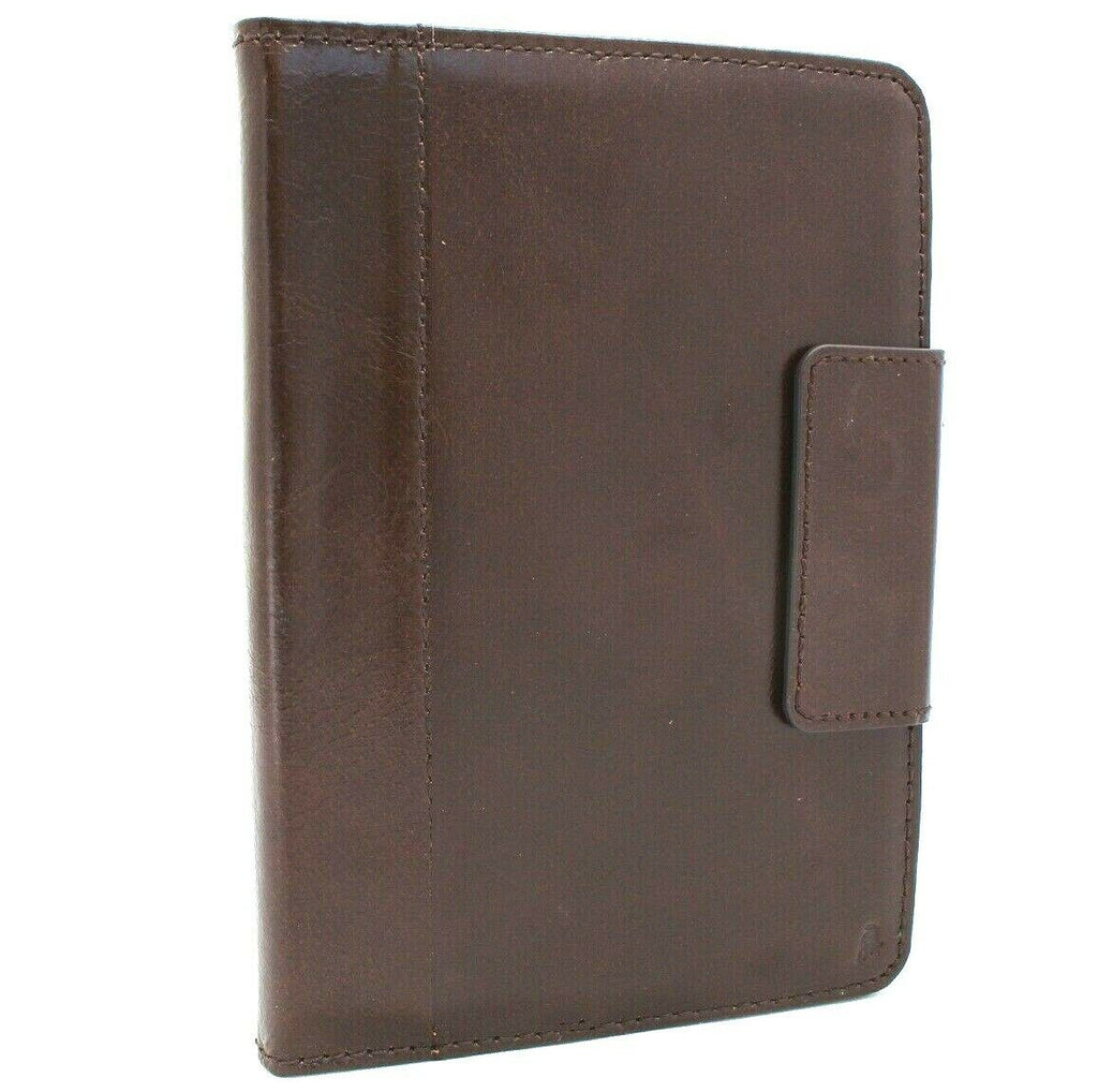 Genuine dark leather iPad mini 5 case by DAVISCASE with card slots, handbag design, slim protective cover for Apple iPad 2019.