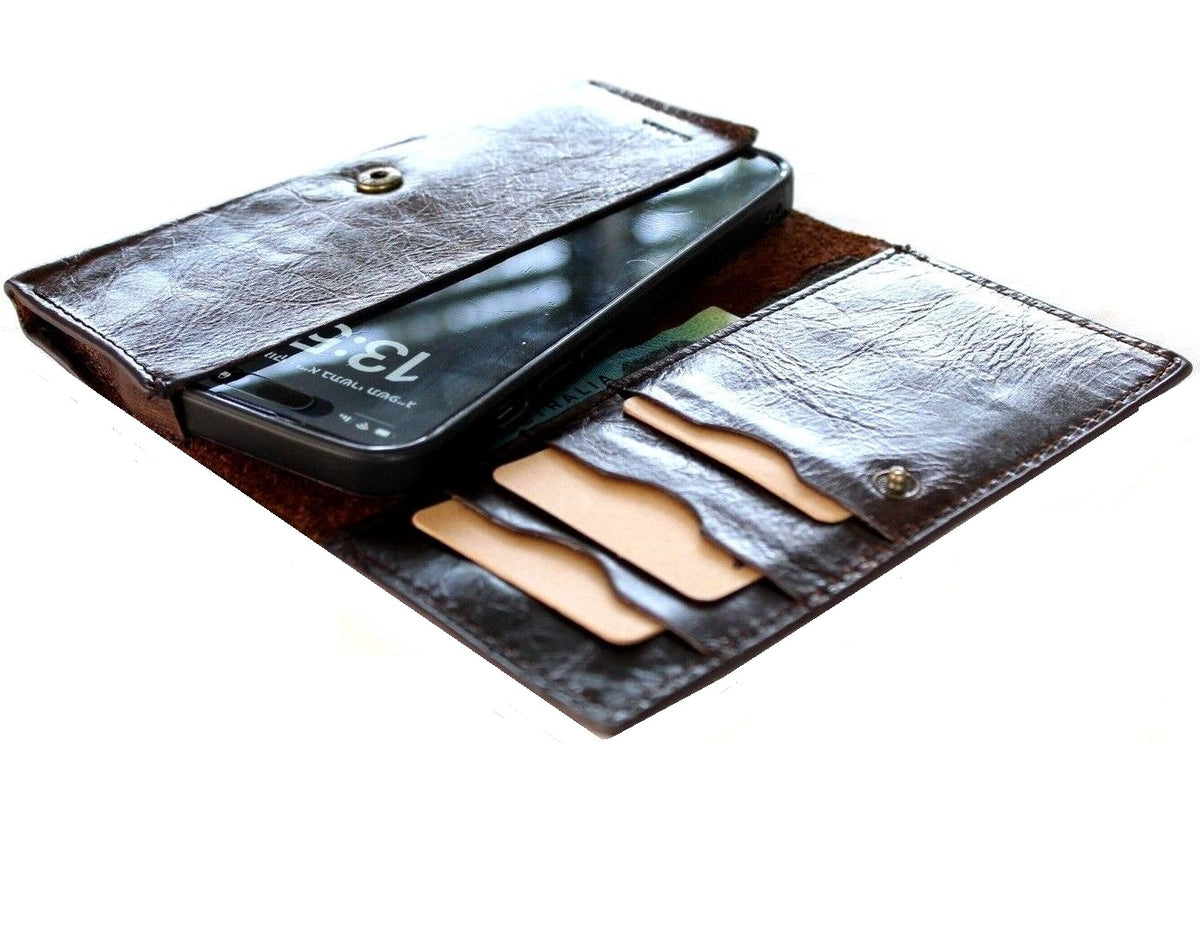 DavisCase genuine leather phone wallet case for iPhone 12-14, vintage style with credit card slots and removable cover.