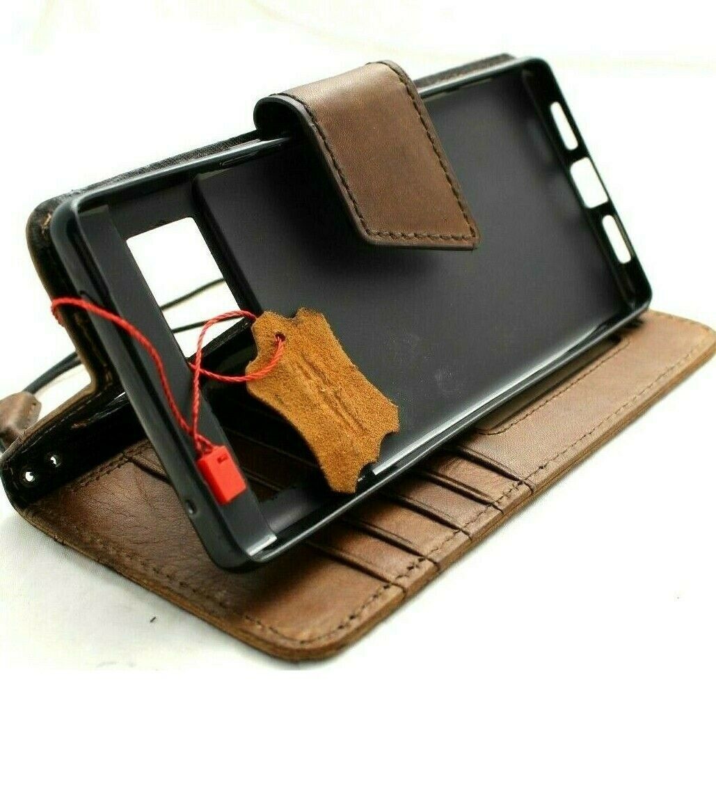 Genuine dark leather Google Pixel 7 Pro case by DAVISCASE with magnetic closure, book-style wallet, retro stand, wireless charging compatible