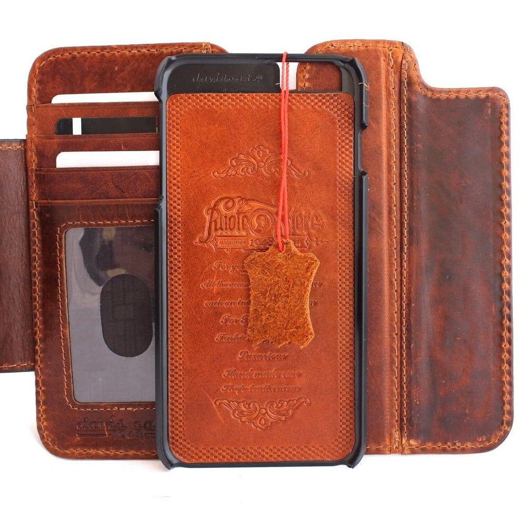 Genuine full leather removable iPhone 6s Plus case with wallet-style design, credit card slots, and magnetic attachment.