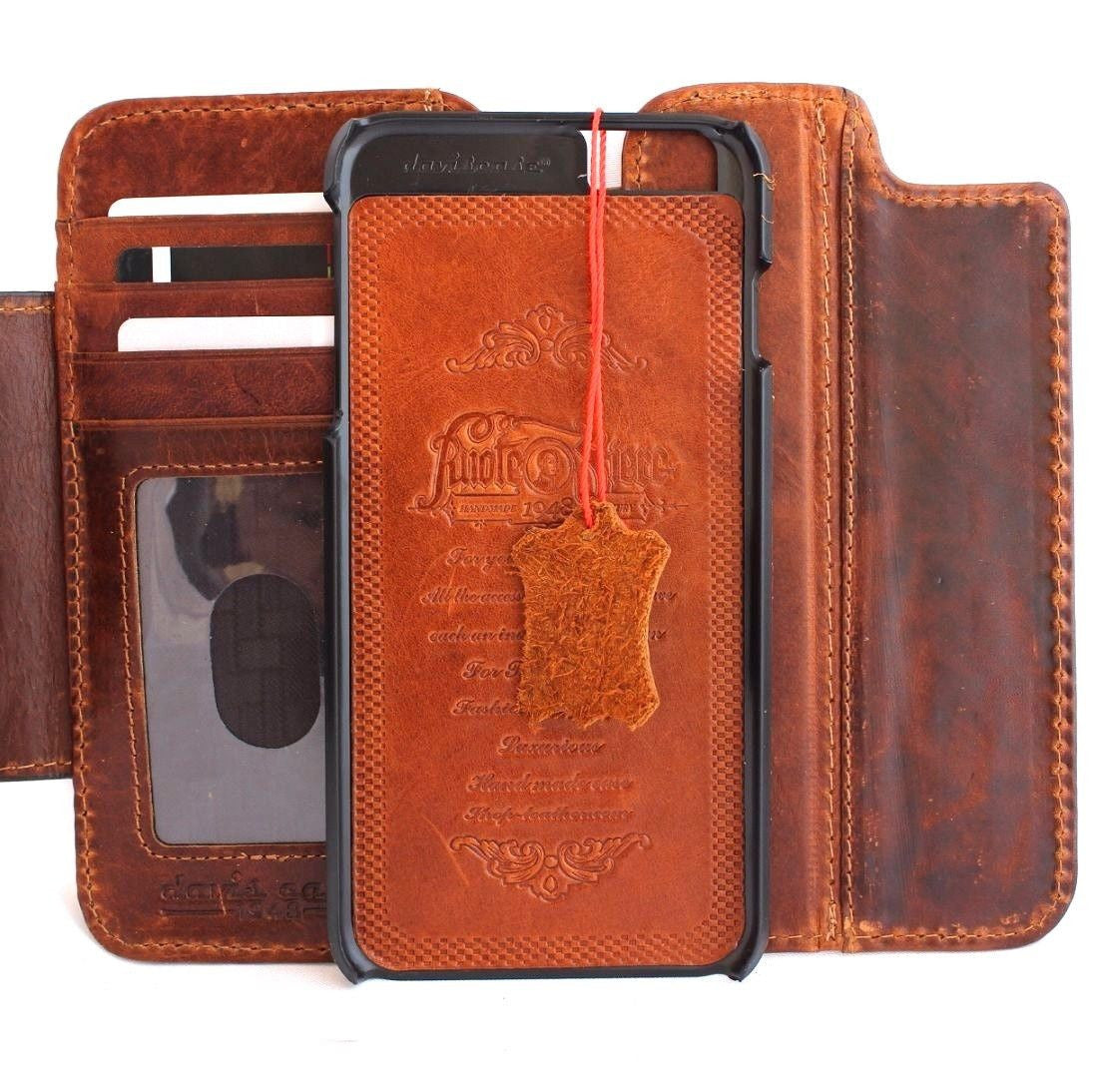 Genuine full leather removable iPhone 6s Plus case with wallet-style design, credit card slots, and magnetic attachment.