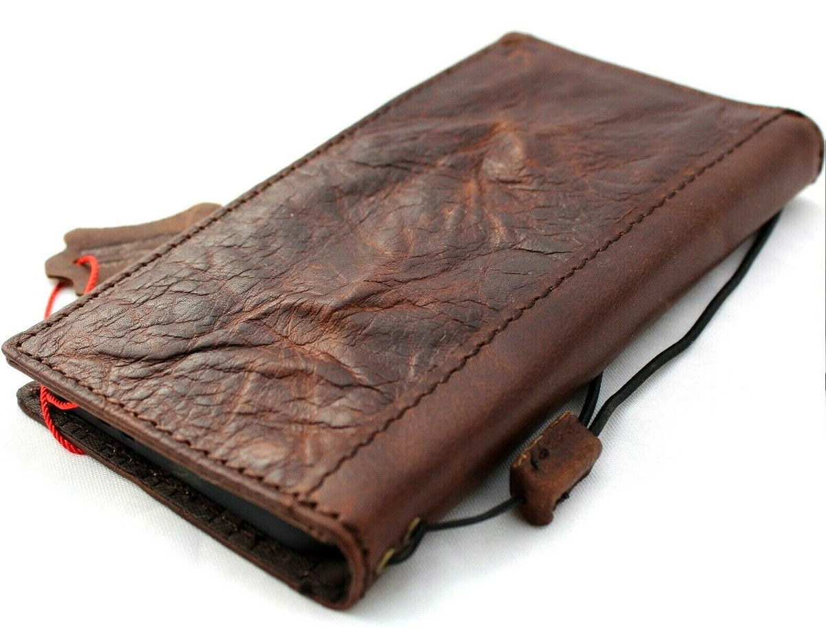 Genuine vintage leather Samsung Galaxy S21 wallet case by DAVISCASE with card slots, ID window, and wireless charging holder.