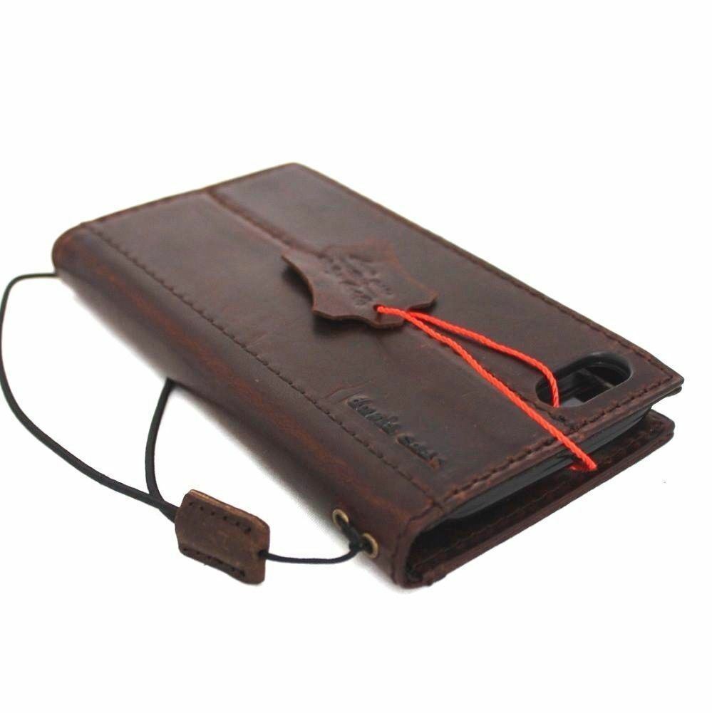 DavisCase genuine full leather iPhone 8 wallet case with card slots, ID window, slim design, compatible with wireless charging.