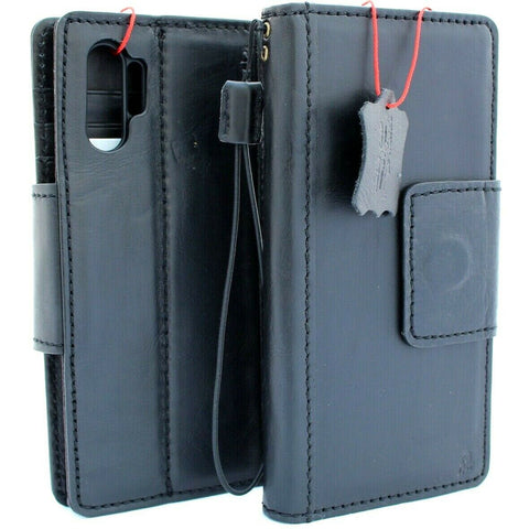 Genuine vintage leather case for samsung galaxy note 10 plus book wallet soft holder slots rubber Magnetic closure Black Jafo