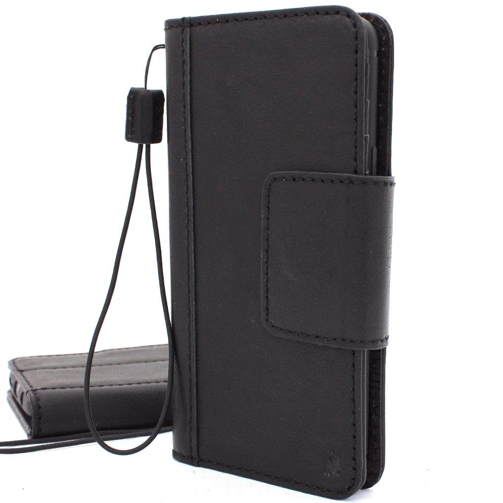Black vintage leather Samsung Galaxy S9 Plus case with wallet design, magnetic closure, card slots, and strap by DAVISCASE