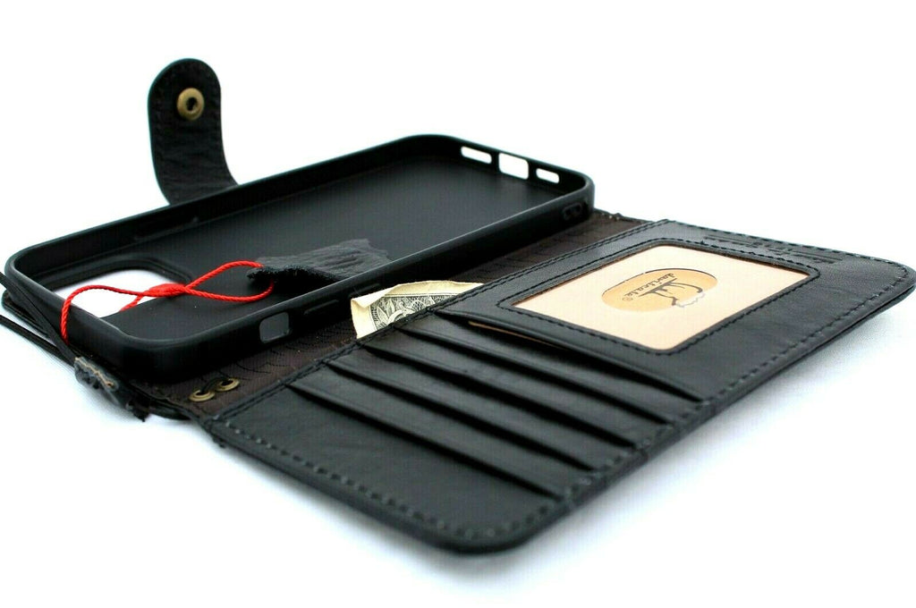 DavisCase vintage leather phone case for iPhone 11-14 Pro Max, Galaxy S21 Ultra, Note 20, A52, with wallet and credit card slots.