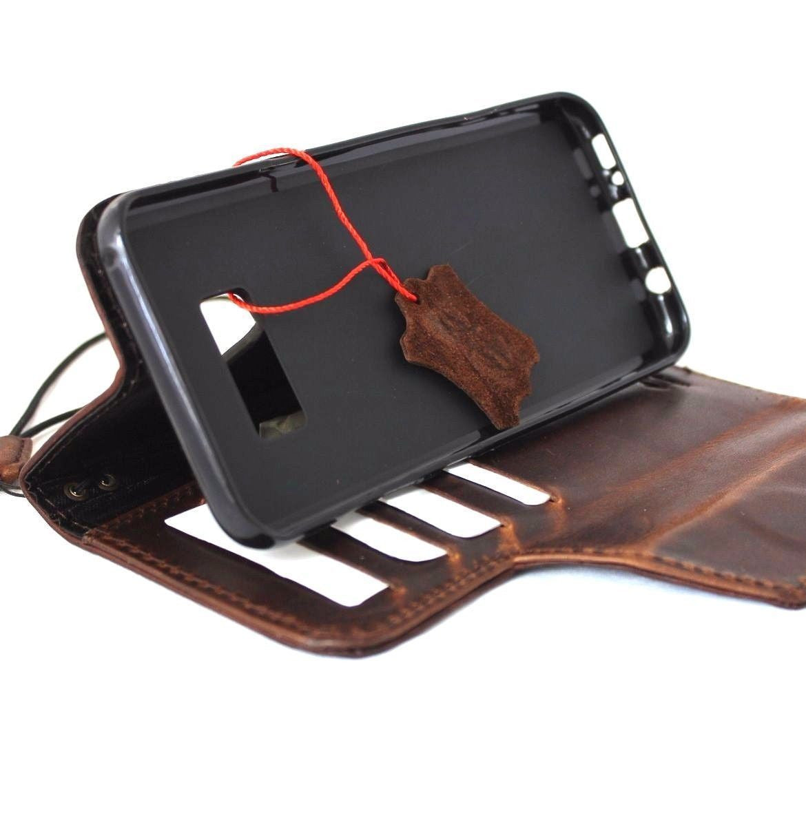 Handmade genuine oiled leather Galaxy S8 Plus wallet case with magnetic closure and retro design, crafted for stylish protection.