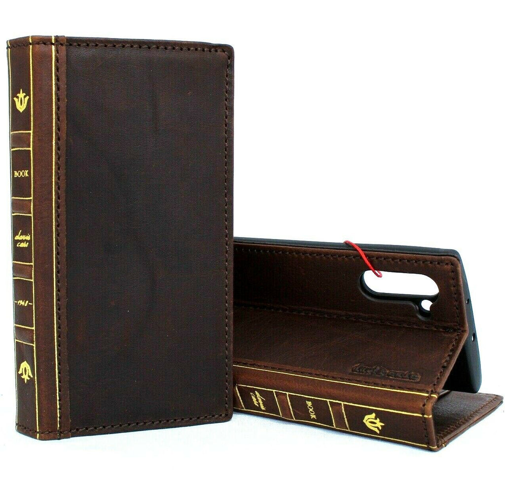Handmade genuine leather case for Samsung Galaxy Note 10 with ID window, wallet features, slim stand, by DAVISCASE.
