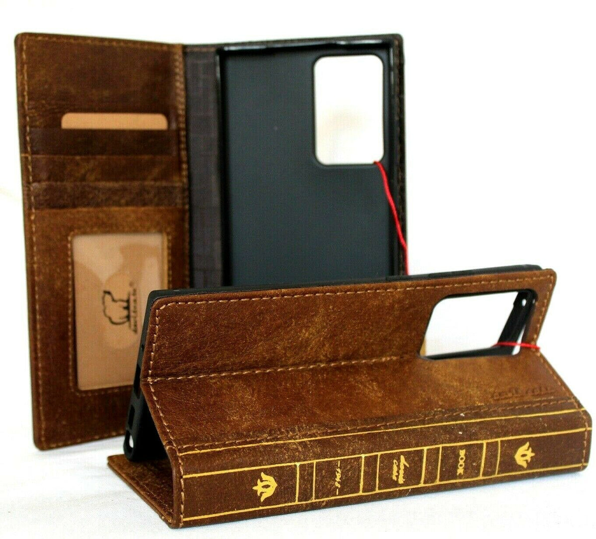 DavisCase genuine leather Galaxy Note 20 Ultra 5G book wallet cover with card slots, wireless charging window, and luxury rubber tanned finish.