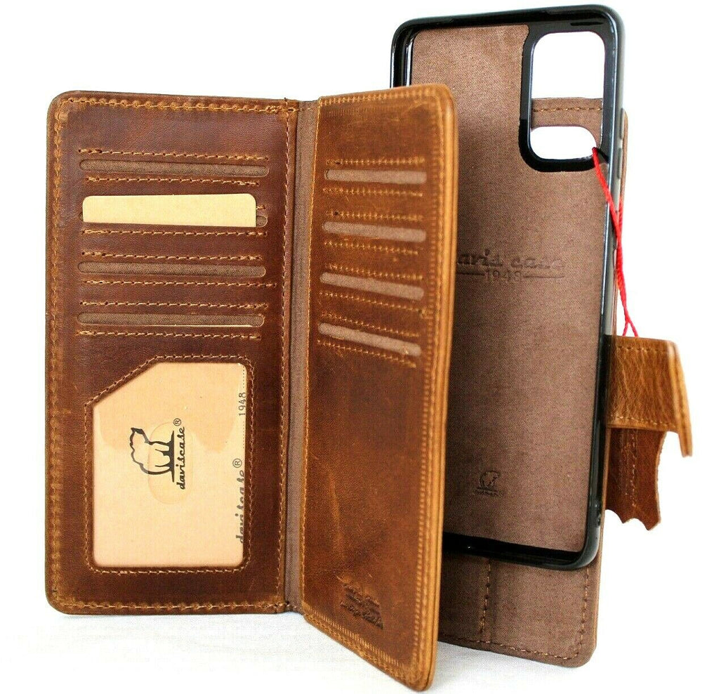 Genuine full leather Samsung Galaxy S20 Plus book wallet case with card slots, magnetic stand, and removable cover in slim, luxurious design.