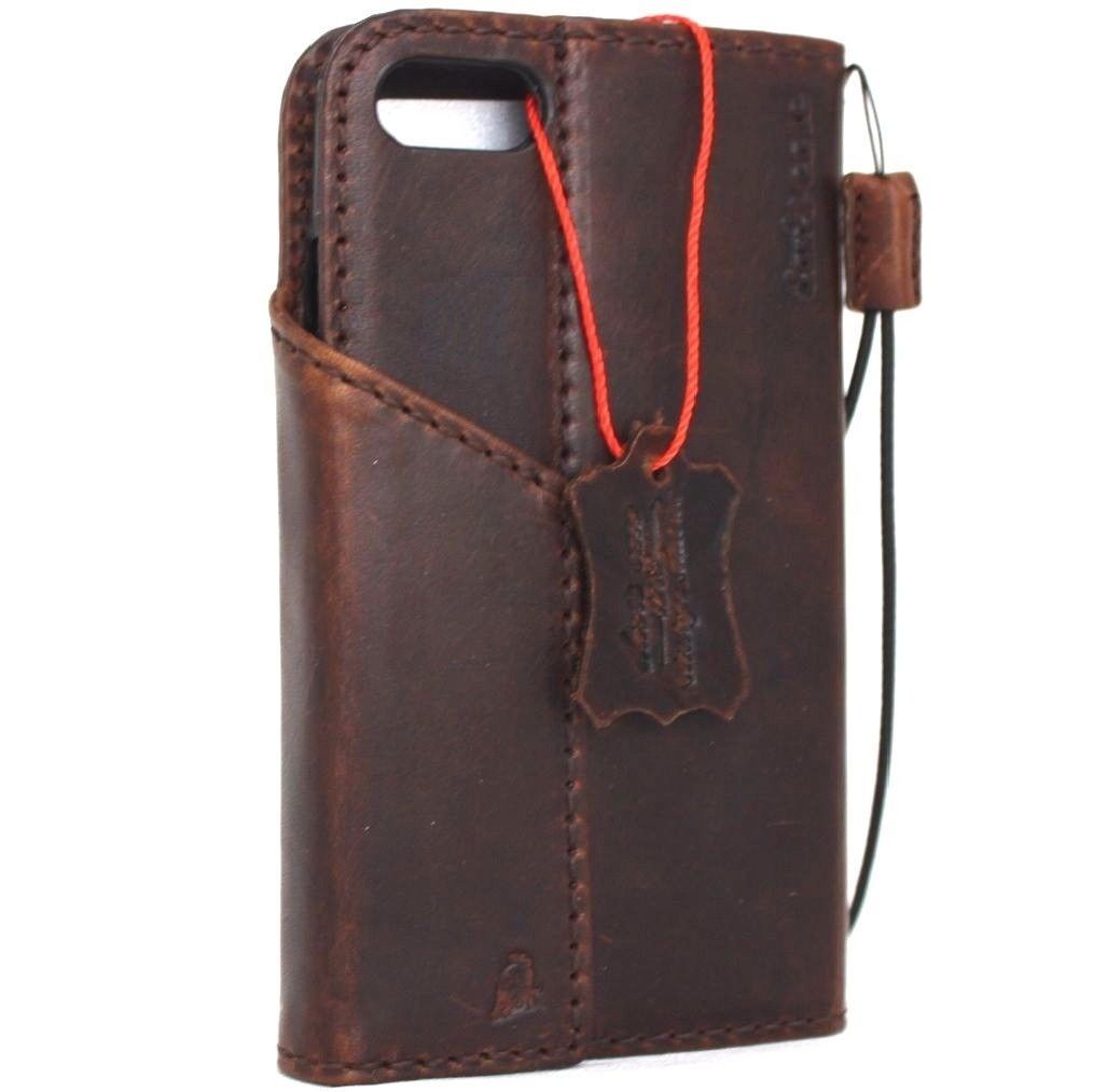 Genuine full leather iPhone 8 case with wallet design, card slots, magnetic closure, slim fit, and wireless charging compatibility.