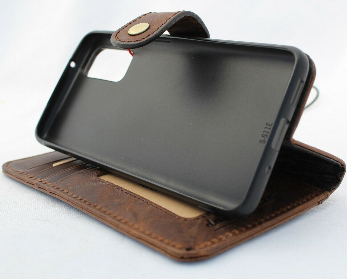 Handmade genuine Italian leather Samsung Galaxy S20 wallet case with rubber holder, wireless charging compatible by DavisCase.