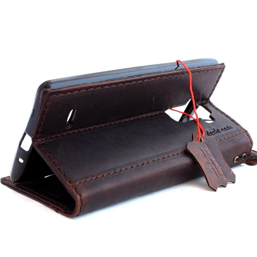 Vintage leather phone case for LG G Stylo, handmade slim wallet cover with magnetic closure, crafted from genuine leather.