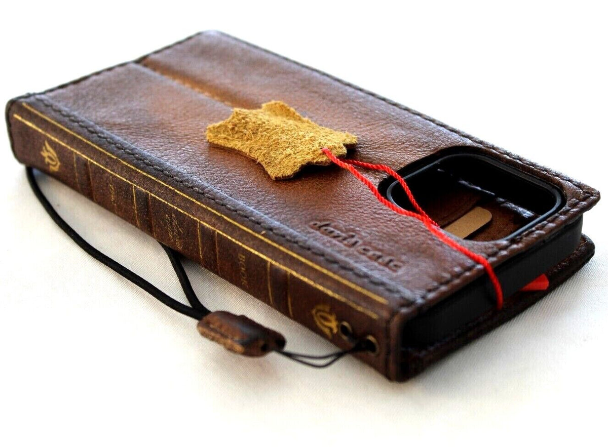 Handmade genuine leather phone case for iPhone 11-15 Pro Max by DAVISCASE, vintage style with card slots and full grain leather.