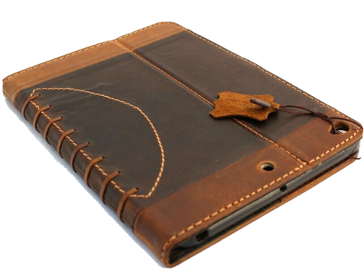Brown genuine leather iPad 9.7 case by DAVISCASE with magnetic closure, card slots, slim design, compatible with models A1673 to A1954.