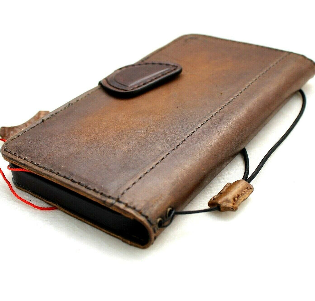 Handmade genuine leather phone case for Apple iPhone 15-8 Plus, vintage style with credit card slots, magnetic closure, full grain leather.