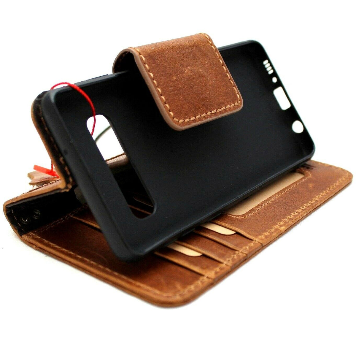 Genuine leather Samsung Galaxy S10e wallet case by DAVISCASE with card slots, flip cover, and rubber holder for slim protection.
