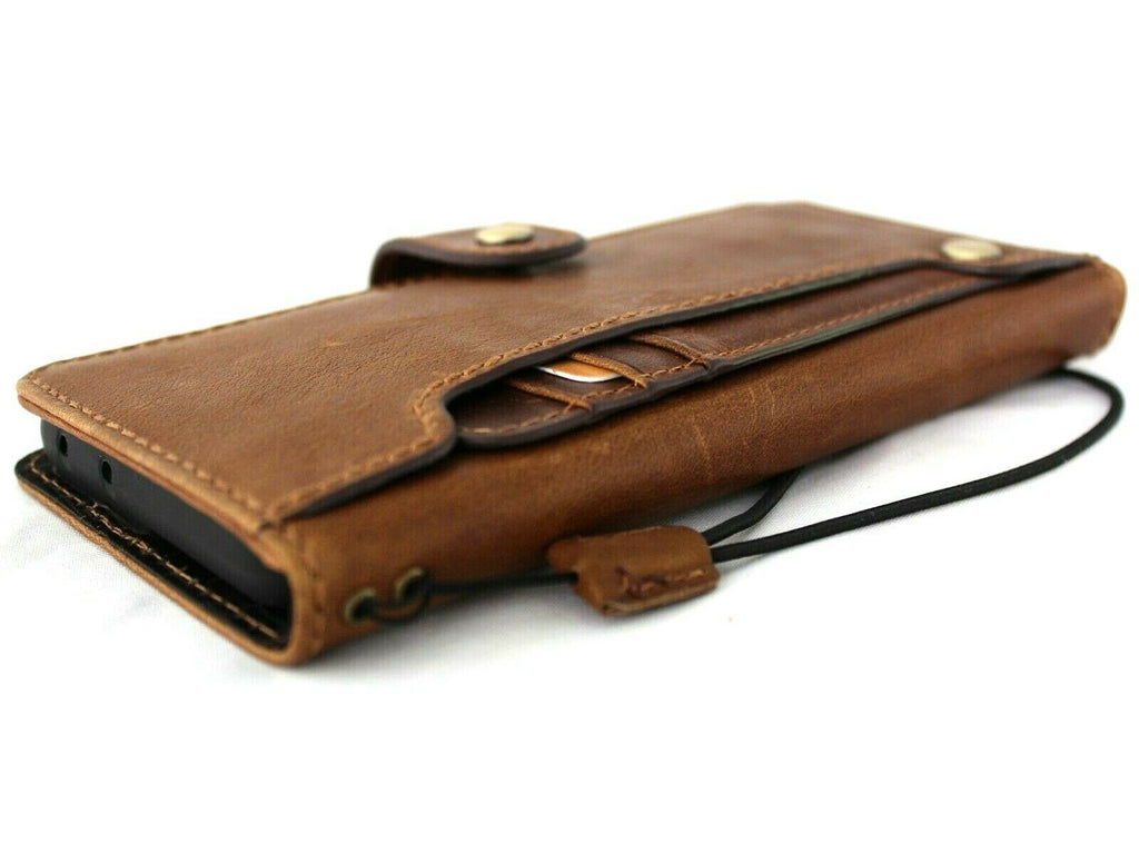 Handmade genuine tan leather Samsung Galaxy S21 Ultra 5G case with wallet design, rubber holder, and wireless charging compatibility by DAVISCASE.