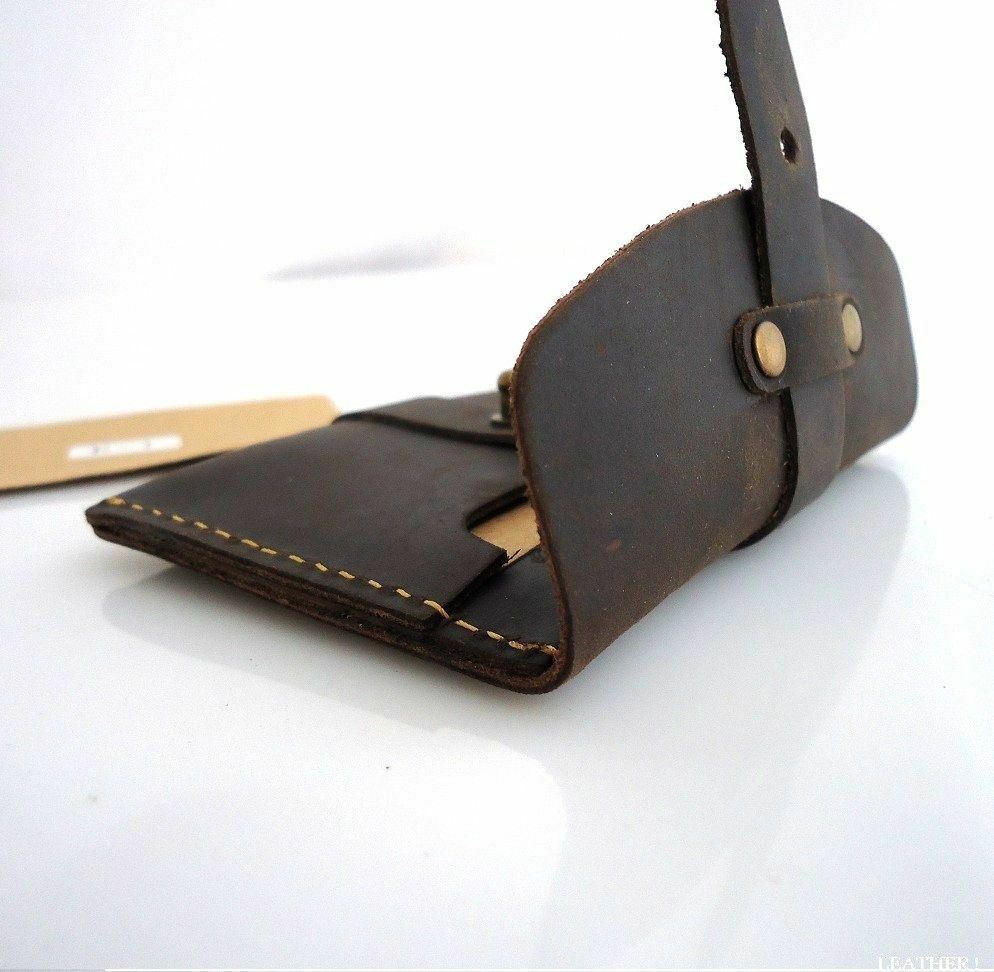 Genuine full leather men's wallet with compact design, featuring card slots and a money pocket, in classic brown color.