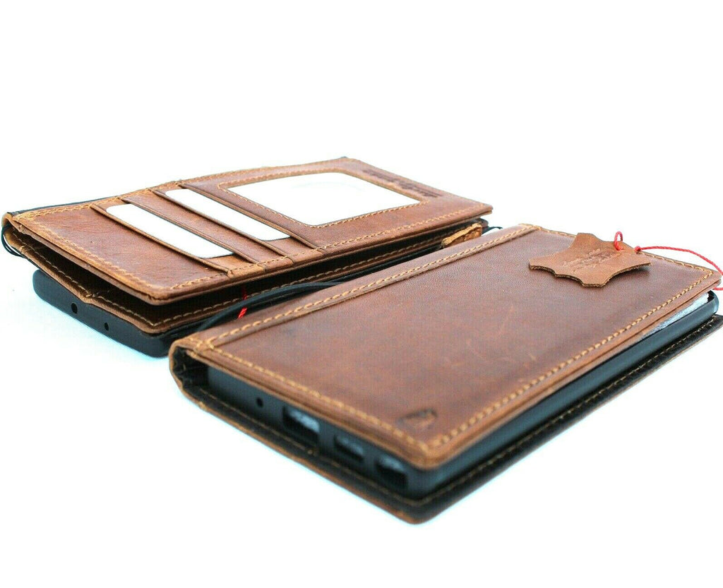 Genuine tan leather phone case for Samsung Galaxy Note 10 with card slots, book holder design, soft retro style, slim fit, handmade.