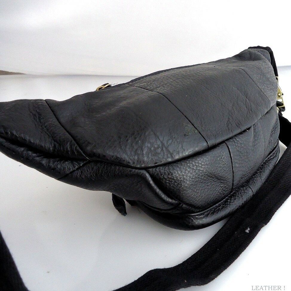 Men's vintage leather waist pouch and sling backpack by DAVISCASE, black coin purse with multiple compartments and cellphone pocket