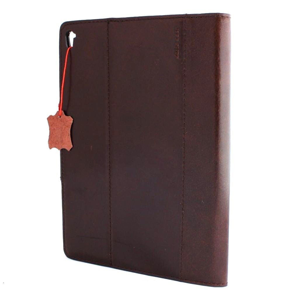 Brown genuine leather iPad Pro 9.7 case by DAVISCASE with card slots, flip cover, stand function, and slim design.