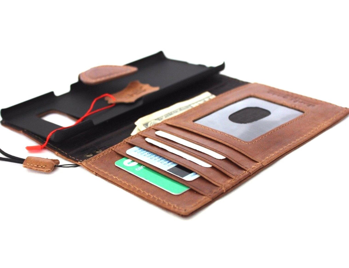 Brown genuine vintage leather Samsung Galaxy Note 8 wallet case with card slots, magnet closure, slim design, handmade by D DavisCase.