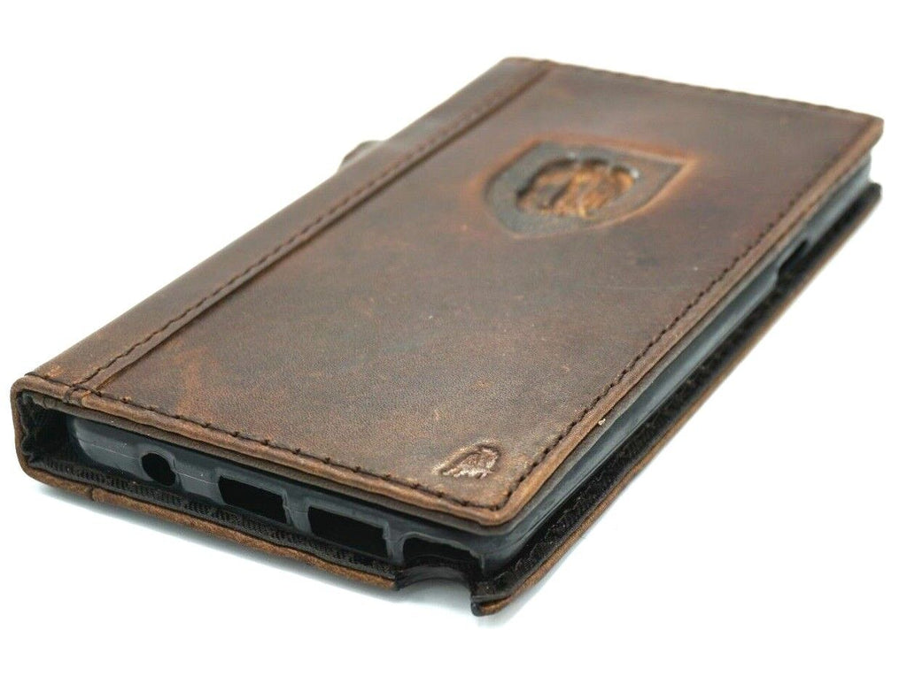 DAVISCASE handmade leather phone case for Galaxy S22, S21, Note 20, A51, A71, with vintage art wallet design, full grain leather.