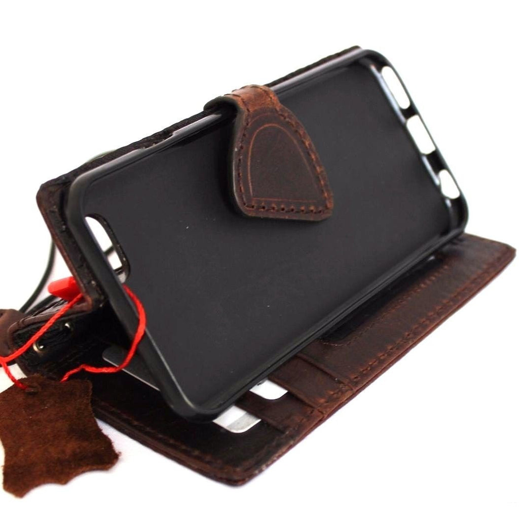 Handmade genuine Italian leather iPhone 6/6s case with wallet credit holder, featuring a secure cover and stylish design.