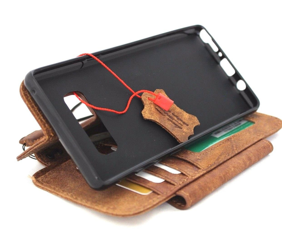 Genuine vintage leather case for Samsung Galaxy Note 8 by DAVISCASE with wallet, card slots, magnetic closure, and detachable holder.