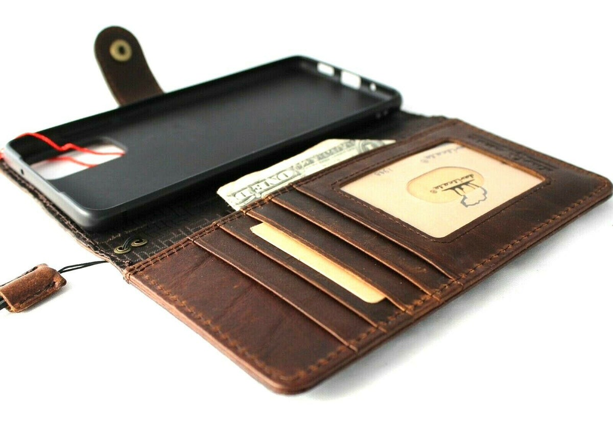 Genuine vintage leather Samsung Galaxy S20 Plus wallet case with card holder and soft rubber interior by DAVISCASE.