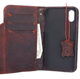 Genuine Leather Case for iPhone X book wallet magnet closure cover Cards slots Slim vintage dark brown slim Daviscase 3D