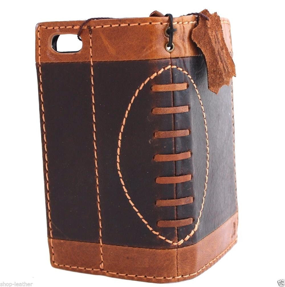 Handmade genuine Italian leather iPhone 6/6s case with wallet credit holder, featuring a sleek, natural leather design.