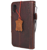 Echtleder-Hülle für iPhone XS, Buch-Geldbörse, Magnetverschluss, Kartenfächer, schlankes, braunes Vintage-Daviscase