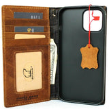 Étui en cuir véritable marron clair pour Apple iPhone 12 Pro Max, portefeuille de livres, fenêtre d'identification vintage, emplacements pour cartes de crédit, couverture souple pleine fleur DavisCase