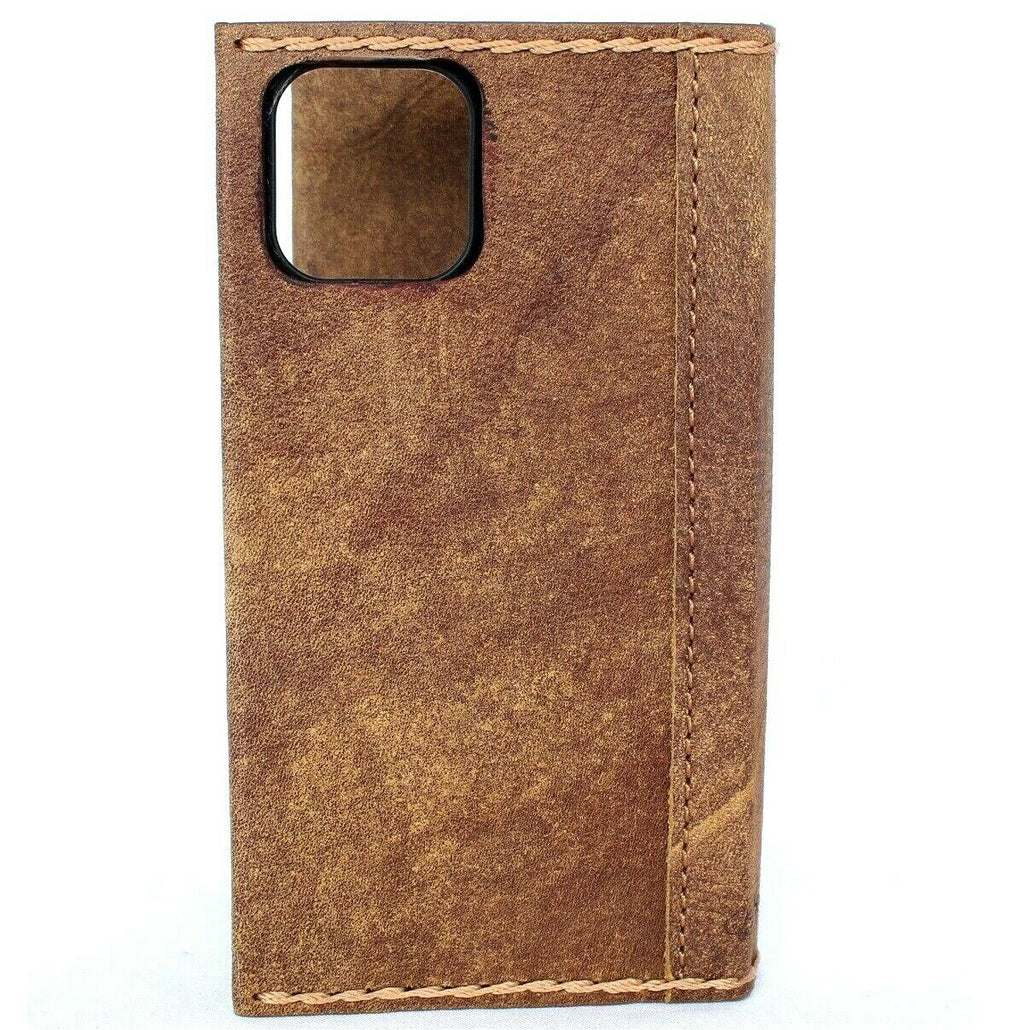 Handmade genuine soft leather wallet case for Apple iPhone 13 Pro Max by DAVISCASE, featuring vintage design and full grain leather.