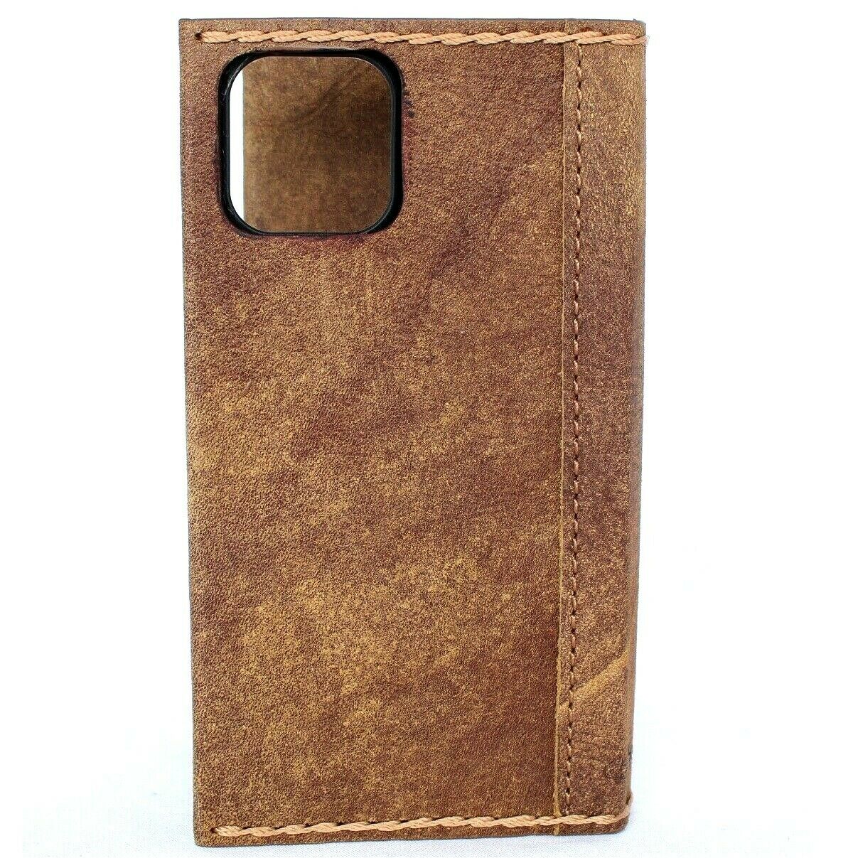Handmade genuine soft leather wallet case for Apple iPhone 13 Pro Max by DAVISCASE, featuring vintage design and full grain leather.