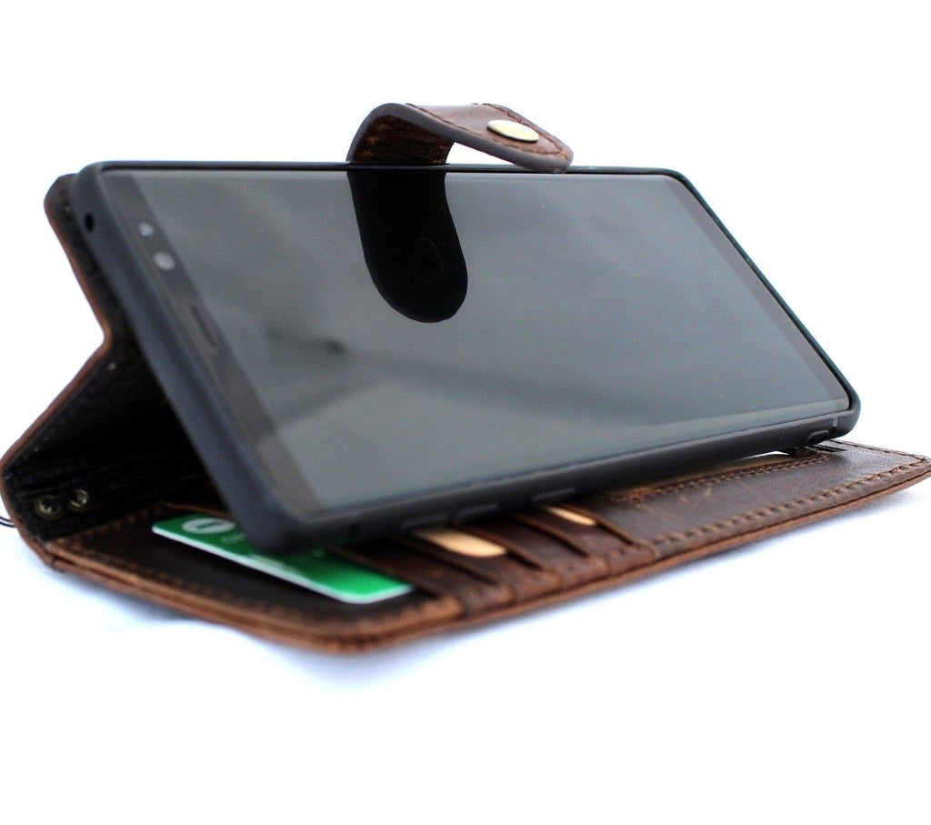 Vintage leather case for Samsung Galaxy Note 9 by DavisCase, handmade wallet cover with card slots and secure closure.