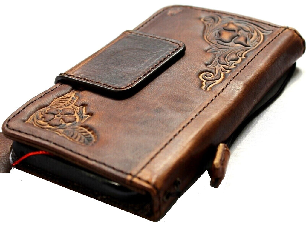 Handmade DAVISCASE genuine leather phone wallet case for iPhone 11-15 Pro Max, vintage style with ID window and credit card slots