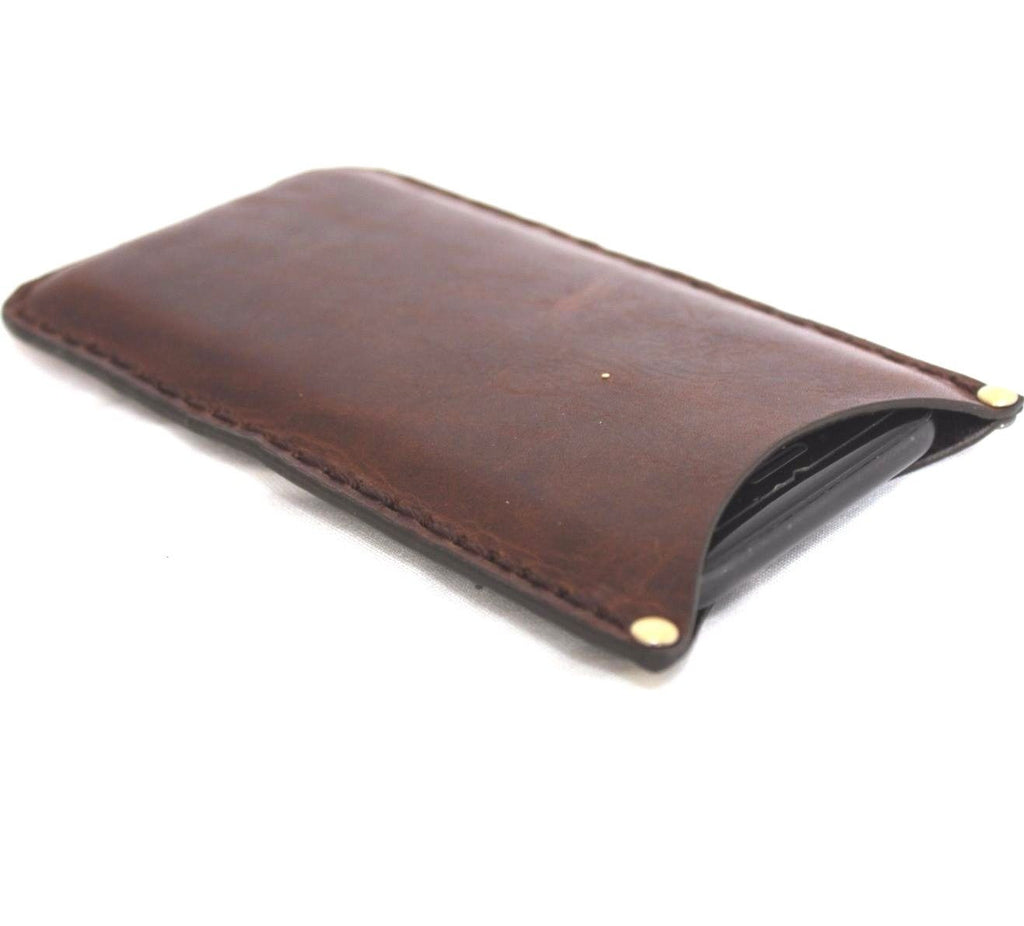 Handmade brown genuine leather phone case for Samsung Galaxy S8, slim classic holder cover with a sleek, textured finish.