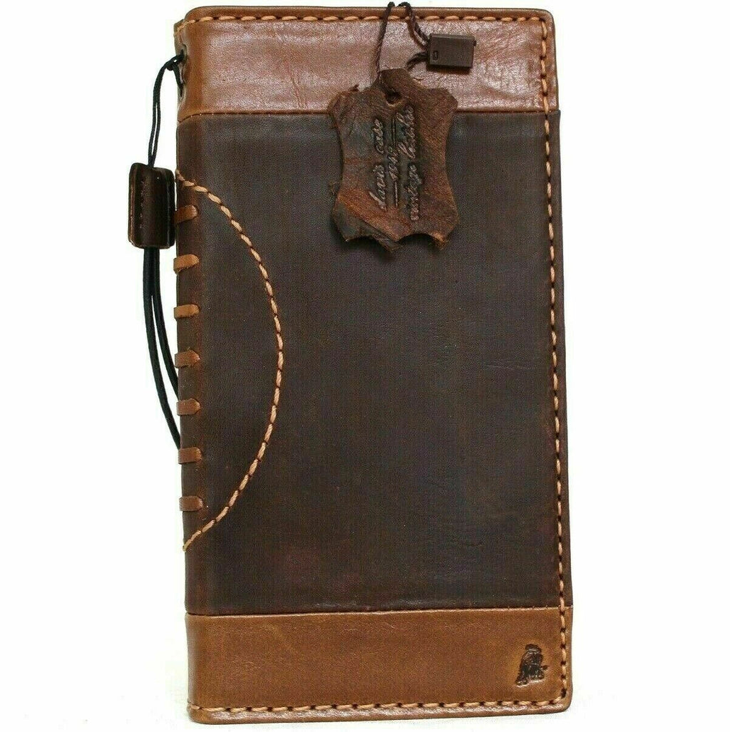 Genuine leather wallet case for Samsung Galaxy Note 10 Plus with card slots, ID window, rubber stand, and slim book design by DavisCase.